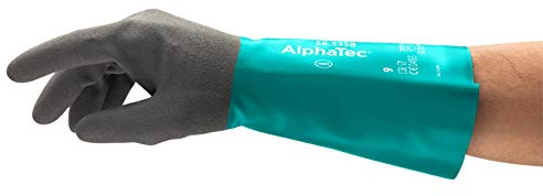 Ansell AlphaTec 58-535B Guanti Chimici da Lavoro, Combinazione Ineguagliabile Resistenza Sostanze Chimiche, Presa Sicura e Fodera Interna Confortevole, Donna e Uomo, Verde, Taglia L (6 Paia)