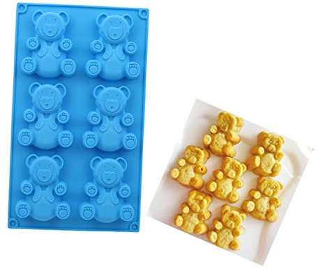 Premium 6-Cavity Love Bear Silicone Baking Mould, FantasyDay Anniversary Birthday Tray-Wedding Festival Party Silicone Cake Mold for Muffin Brownie Cornbread Candy Chocolates Butter Soap Gummy Bread