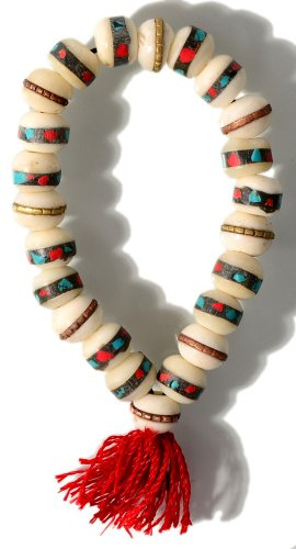 Hand-Mala buddhistisch aus Horn hell mit Steinen 10 mm Mala Armband