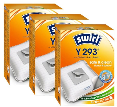 12 Original SWIRL Y293 Staubsaugerbeutel passend für Dirt Devil R9 (alternativ Y293)