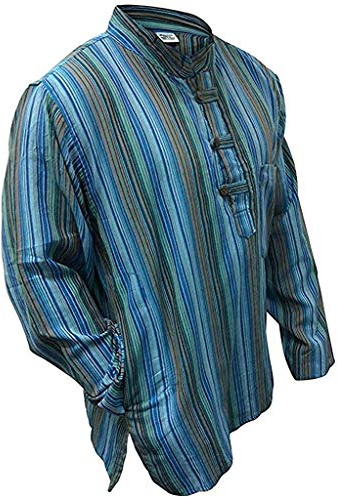 SHOPOHOLIC FASHION Multicolore Mix dharke Rayures léger Confortable Manches Longues Traditionnel Chemise Grand-père, Hippie Boho, S M L XL XXL XXXL - Mélange de Turquoise, XXX-Large