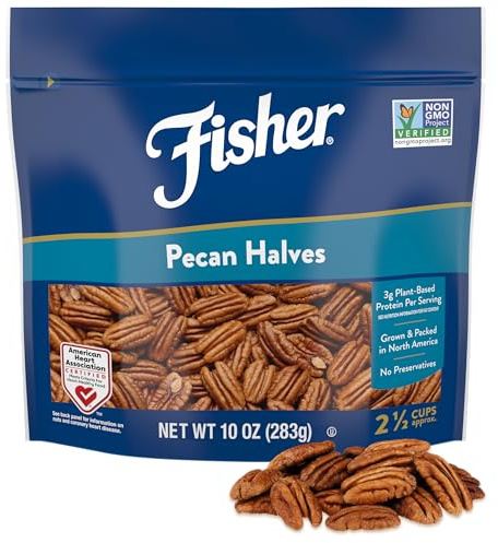 Fisher Unsalted Raw Pecan Halves, 10 oz, Non-GMO Vegan Keto Baking Nuts