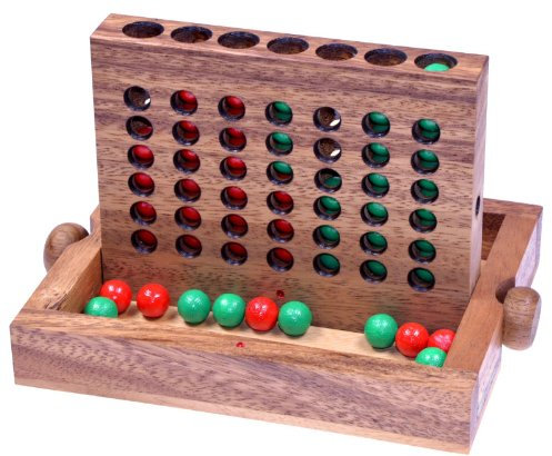 LOGOPLAY Vier in Einer Reihe Gr. L - Viererreihe - Bingo 4 - Strategiespiel - Denkspiel aus Holz mit farbigen Kugeln