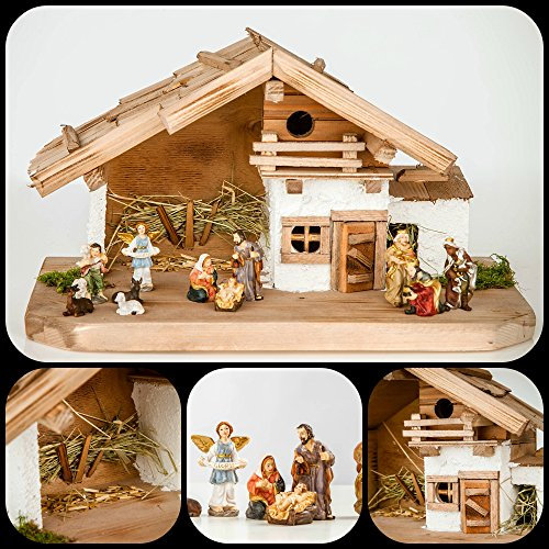 Große Weihnachtskrippe Krippe-(W17+KF7)- mit Figuren ca. 6 cm- Krippenstall Weihnachten-Weihnachtskrippen