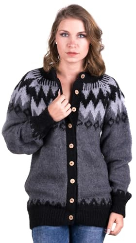 Gamboa – baby alpacka cardigan för kvinnor – alpacka cardigan med knappar – grå toner Andinsk design