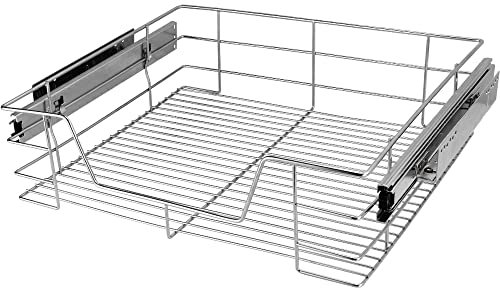 Casaria® Teleskopschublade Ausziehbare Schublade Küche 60cm 20kg Belastbar Verchromt Korbauszug mit Zubehör Haushalt Küchenschrank Kleiderschrank