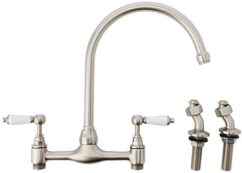Bristan Renaissance Traditional Bridge Kitchen Tap, Brushed Nickel | Traditional design, Swivel spout, Dual lever operation, Kitchen mixer tap, Lifetime Cover, RS DSM BN
