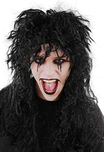 Perücke Rocker Rockerperücke schwarze Hardrockerperücke Hardrocker Heavy Metal Punk Rock Langhaarperücke schwarz