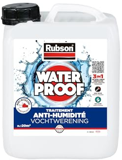 Rubson Traitement Murs Humides 3-en-1 Waterproof 5l : anti-salpêtre, hydrofuge et durcisseur de plâtre pour tous supports sur mur intérieurs