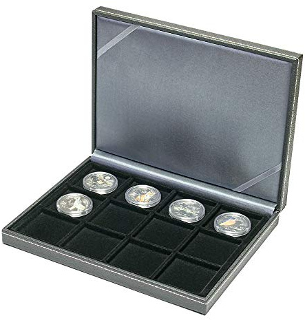 LINDNER Das Original NERA Münzkassette XM mit 12 quadratischen Fächern für Münzen/Münzkapseln bis Außen-Ø 52 mm