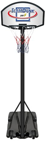 Sport1 Slam Dunk Piantana basket. Canestro basket da camera e per esterni. Giochi da giardino. Canestro basket bambini regolabile 140-200cm, anello 40cm in metallo. Gioventù unisex. Nero.