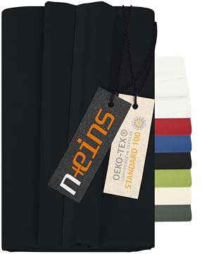 npluseins Betttuch - Haustuch - Bettlaken - aus 100% Baumwolle in 7 ausgesuchten Farben - Laken ohne Gummizug - Einheitsgröße von ca. 150 x 250 cm, schwarz