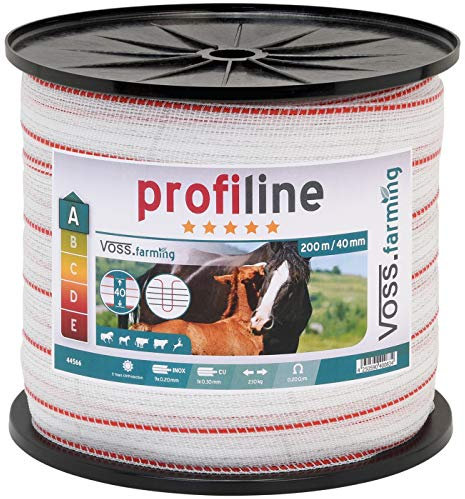 VOSS.farming Weidezaun Band 200m, 40mm, 1x0,3 Kupfer + 9x0,2 NIRO, weiß-rot Weidezaunband Weidezaunbreitband Pferdeband