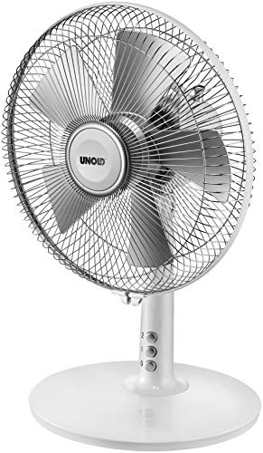 Unold 86810 Tischventilator Silverline White - Weiß, 2-Stufige Geschwindkeitsregelung per Tastendruck, Oszillation, 25 Watt, Schutzklasse II