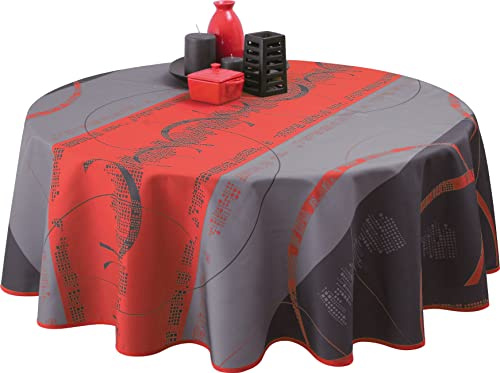 Le linge de Jules Nappe Anti-Taches Astrid Rouge - Taille : Ronde diamètre 160 cm, Gris