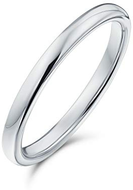 Bling Jewelry Anillo de boda de titanio simple minimalista delgado apilable para parejas, para hombres y mujeres, tono plateado pulido de 2MM