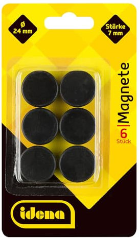 Idena 377028 - Magneti, 6 pezzi, diametro 24 mm, rotondi, spessore 7 mm, nero