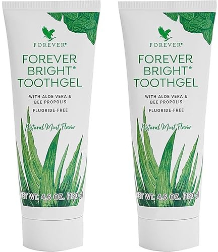 Forever Living - Bright Toothgel, Fluoride-Free Aloe Vera Gel with Bee Propolis, Peppermint-Spearmint Flavor, 4.6 oz, 2 Pack