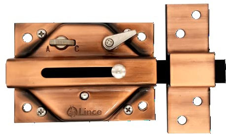 Lince Cerrojo 3930CV I Cerrojo en cobre viejo 74x105mm. I Producto tradicional I Con tubo defensa giratorio I Cierre interior rápido.