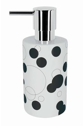 Spirella Tvålpump Tub | med pump i rostfritt stål | Dispenser för flytande tvål| Porslin | 300 ml | Långhårig och robust | Svarta prickar