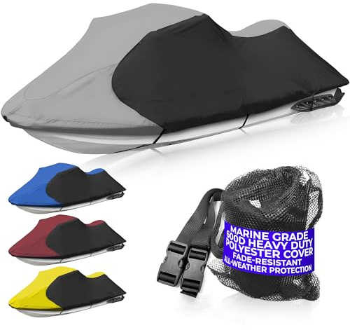 Jetpro Trailerable Jet Ski Cover, Waterproof Marine Grade 600D Heavy Duty Polyester PWC Cover Gray/Black Color Fits from 126-135 3 Seater
