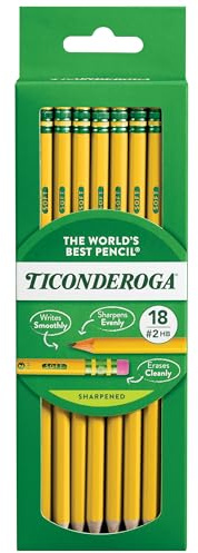 Ticonderoga Wood-Cased Pencils, Pre-Sharpened, #2 HB Soft, Yellow, 18 Count
