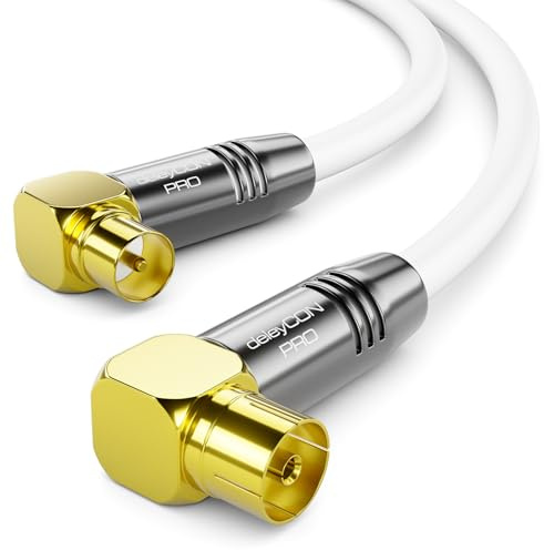 deleyCON 12,5m 4K TV Antennenkabel Koaxialkabel 2x 90° IEC - Weiß | 4K Ultra-HD Full HD HDTV, 2x gewinkelt, IEC-Stecker 90° zu IEC-Buchse 90°, Metallstecker