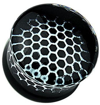 Paula & Fritz® Plug Double Flared schwarz aus Pyrexglas Motv Honigwaben 14mm P...
