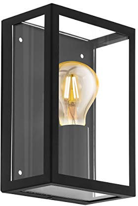 EGLO Lampada da parete da esterno Alamonte 1, lampada da esterno uno punto luce, lampada da parete in acciaio zincato, nero, trasparente, E27, IP44