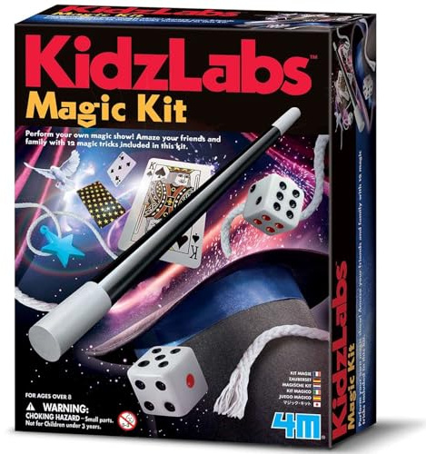4M KidzLabs Magic Kit, 12 Magic Tricks with Wand, Playing Cards & Props