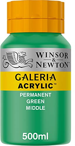 Winsor & Newton 2150484 Galeria akrylfärg, hög pigmentering, ljusäkta, krispig konsistens, 500 ml kruka – permanent grönt medel