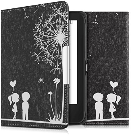 kwmobile Schutzhülle für Tolino Shine 2 HD Hülle - eReader Flip Case mit Auto Sleep Funktion - Pusteblume Love mit Weiß Schwarz