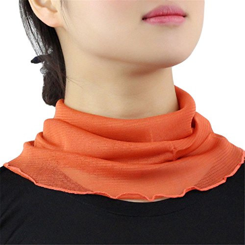 UK_Stone Damen 100% Mulberry Seide Schlauchschal Loop Halstuch Unifarbe Abnehmbar Faux Kragen (Dunkelorange)