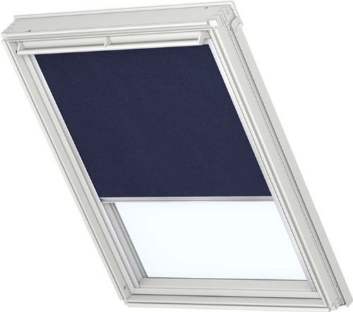 VELUX Original Verdunkelungsrollo DKL F04 1100S Für//GGL, GTL, GPL, GHL, GXL, GGU, GTU, GPU, GHU, GXU F04//in Stofffarbe 1100/Uni Dunkelblau//Seitenschienen in Silber_3037