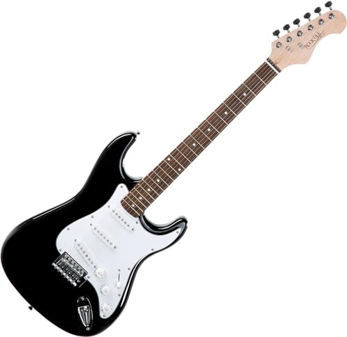 Rocktile Sphere Classic Negra Guitarra Eléctrica, 3x Single Coil, 21 trastes, diapasón Engineering Wood, puente tremolo, cable 2.5m, palanca tremolo y llave Allen, púas blancas.
