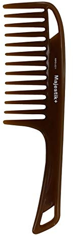 Wide Tooth Hair Comb Brown Argan Oil Infused With Comfortable Handgrip Handle Detangler for Thick & Curly Medium to Long Hair By Majestik+
