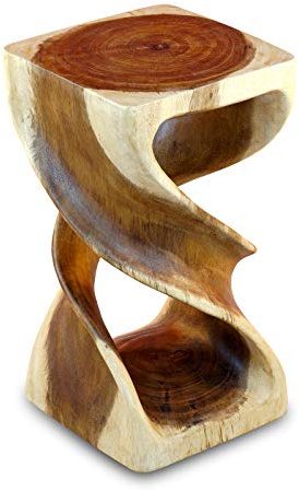 Kinaree Suar Holz Beistelltisch Double Twist – Massivholz Möbel mit doppelt verdrehten Streben, 51 cm, Blumenständer aus Thailand