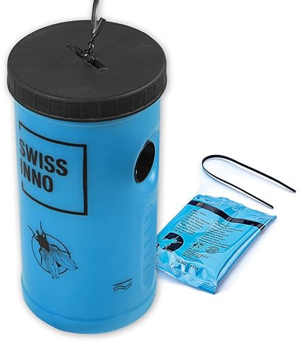 SWISSINNO Trampa para Moscas de Exterior – con Cebo Alimentario – Reutilizable – Ideal para Jardín, Terraza y Áreas de Residuos – 1 Unidad