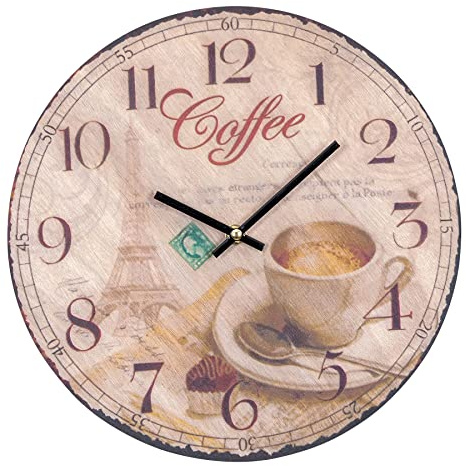 levandeo Wanduhr Holz 30x30cm Rund Holzuhr Birkenholz Uhr Holzbild Kaffee Espresso Küchenuhr Küche Deko Küchendeko Coffee Cappuccino