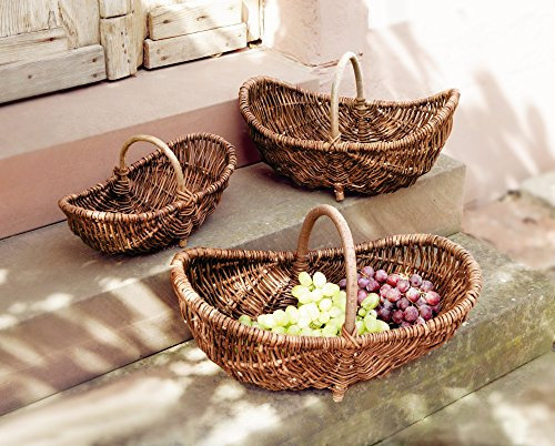 Dekoleidenschaft Füllkorb aus Weide mit Holzbügel, Obstkorb, Aufbewahrungskorb in 3 Größen, Autokorb, Pilzkorb, Präsentkorb, Weidenkorb (mittel)