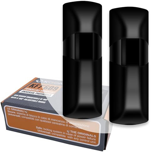 koomando KFT609 Pair of Universal Photocells for Outdoor Gates, 12V/24V AC/DC, 180° Adjustable, Dual Status LED, Safety Lock Certified, for Garage Doors, Automatic Gates, Alarms