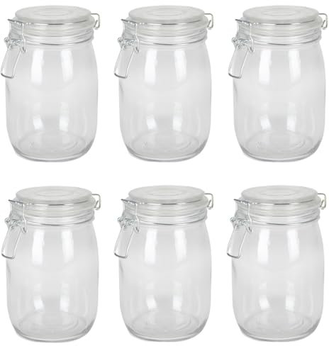 6 Frascos de Vidrio con Tapa, Tarros de Cristal con Cierre de Alambre, 0,95 L