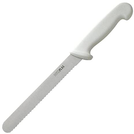 Hygiplas Bread Knife 20 cm/8 inch, White, Weight: 100 g, Colour Coded White for Dairy & Bakery, Soft Grip Nylon Handle, Dishwasher Safe, Rockwell Hardness 52-57°, C882