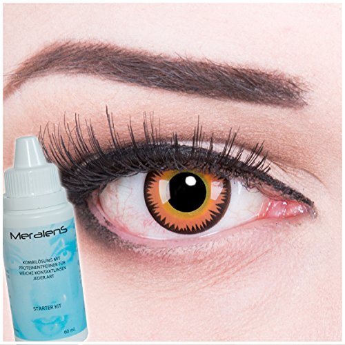 Fasching Kontaktlinsen Farbige Kontaktlinsen crazy Kontaktlinsen crazy contact lenses Orange Werewolf Werwolf Twilight Kontaktlinsen 1 Paar perfekt zu Halloween. Mit Behälter und 60ml Pflegemittel