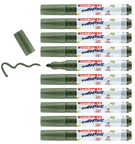 edding 14 FUNTASTICS - 10 Malstifte für Kinder - olivgrün - Rundspitze 3 mm - für Malspaß auf hellem Papier und Karton - abwaschbar von Haut und Textilien
