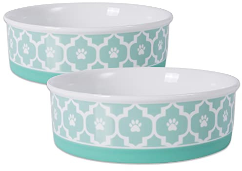 Bone Dry Gitter samling husdjursskål och behållare, stor rund – 19 x 19 x 6 cm, aqua, 2 st
