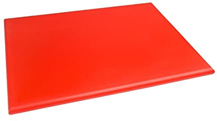 Hygiplas Extra Large Polyethylene Chopping Board 25x600x450mm, Red | Dishwasher-safe and non-absorbent construction helps prevent cross-contamination when preparing raw meat.