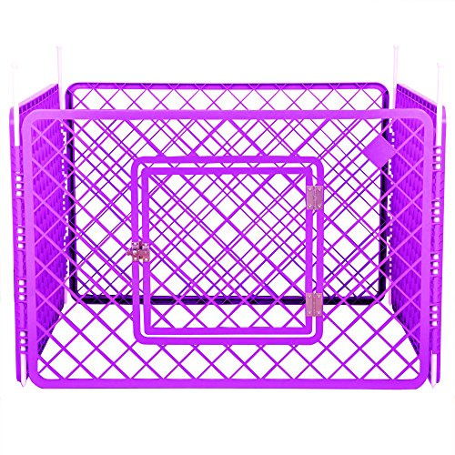 Iris Ohyama Welpenauslauf mit 4 Paneelen und abschließbarer Tür, H60cm, Purple, Katzengehege, Hundebox, Für Outdoor, Indoor, Welpenlaufstall, Hundezaun, Welpenzaun, Laufstall Hund, H-604