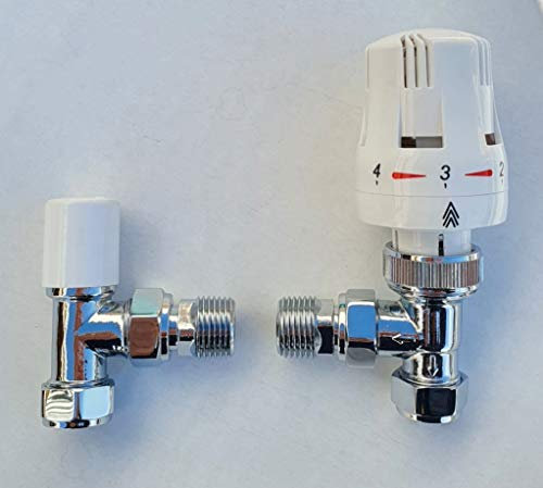 Trieste Angled White Thermostatic Radiator Valve Bi-Directional/Towel Rail Valve 1/2 / 15mm