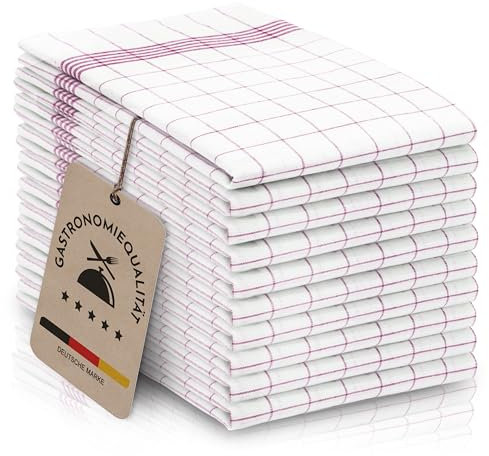ZOLLNER 10er Set Geschirrtücher Baumwolle in 50x70 cm - super saugstarke und langlebige Küchentücher - waschbar bis 95°C – in rot weiß kariert - Gastronomiequalität - Oeko Tex® Zertifiziert